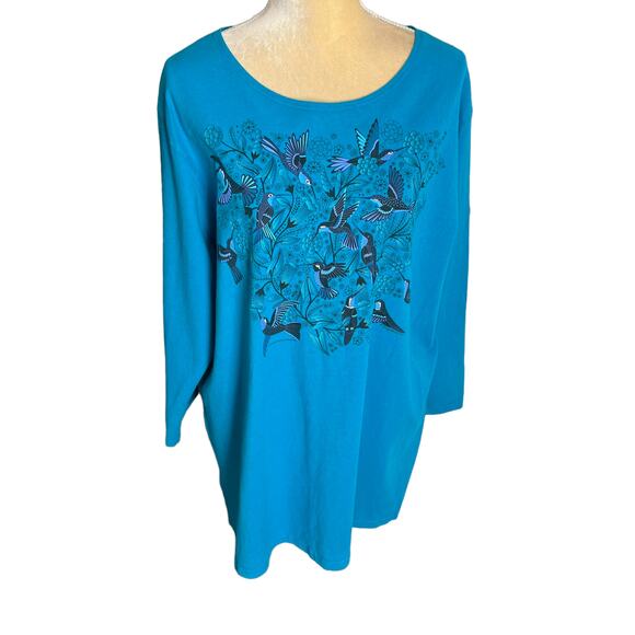Sabaku Artwear Bouquet of Hummingbirds T Shirt Top Size 1X - Picture 1 of 7